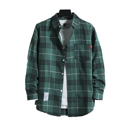 Men's Fashion Plaid Shirt Long Sleeve Loose Shirt